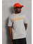 Unisex Oversize Baskılı Bisiklet Yaka T-Shirt - Gri 1