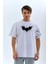 Unisex Ön ve Kol Baskılı Oversize T-Shirt - Beyaz 2