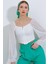 Beyaz Şifon Önü Fermuarlı Bluz 0496 1