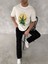 Ön ve Arka Baskılı Oversize Bisiklet Yaka T-Shirt- Beyaz 5