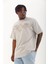 Unisex Oversize Taşlı Bisiklet Yaka T-Shirt - Gri 3
