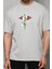 Unisex Bisiklet Yaka Baskılı Oversize T-Shirt - Gri 4