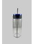 Mavi Pipetli Matara Vakumlu Kapaklı Metal Pipetli Cam Kavanoz Bardak 0,5ml 1
