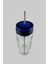 Mavi Pipetli Matara Vakumlu Kapaklı Metal Pipetli Cam Kavanoz Bardak 0,5ml 2