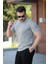 Erkek Bisiklet Yaka Örgü Desenli Kısa Örme Triko Kısa Kollu T-Shirt 2