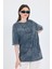 Füme Yazı Nakışlı Oversize Tişört 253017 2