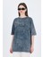 Füme Yazı Nakışlı Oversize Tişört 253017 4