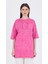 Fuşya Yazı Nakışlı Oversize Tişört 253017 1