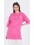 Fuşya Yazı Nakışlı Oversize Tişört 253017 2