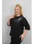 Kadın Büyük Beden Kısa Kollu Taş ve Inci Baskı Detaylı Oversize T-Shirt 1925-25 2