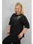 Kadın Büyük Beden Kısa Kollu Taş ve Inci Baskı Detaylı Oversize T-Shirt 1925-25 4