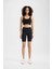 Fit Siyah Yüksek Bel Beli Saran Biker Esnek Kısa Basic Düz Sporcu Tayt Z6741AZ24SP 4