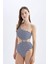 Çizgili Bürümcük Tek Omuzlu Mayo-Fall in Love A9454AX24SM 2