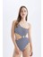 Çizgili Bürümcük Tek Omuzlu Mayo-Fall in Love A9454AX24SM 3