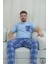 Açık Mavi Ekose Desenli Kısa Kol Erkek Pijama Takımı 2