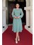 Sifon Kumaş Çiçek Detaylı Midi Elbise - Mint Yeşili 1