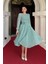 Sifon Kumaş Çiçek Detaylı Midi Elbise - Mint Yeşili 2