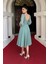 Sifon Kumaş Çiçek Detaylı Midi Elbise - Mint Yeşili 5