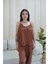 Koyu Kahve Askılı Alt Uzun Kadın Pijama Takımı 5