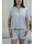 Gri Düğmeli Şortlu Kısa Kollu Kadın Pijama Takımı 4