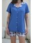 Mavi Beyaz Kalpli Düğmeli Şortlu Kadın Pijama Takımı 5