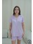 Pembe Çiçek Desenli Düğmeli Kısa Kol Kadın Pijama Takımı 4