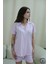 Pembe Çiçek Desenli Düğmeli Kısa Kol Kadın Pijama Takımı 5