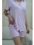 Pembe Çiçek Desenli Düğmeli Kısa Kol Kadın Pijama Takımı 6