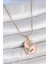 Bfs 316L Çelik Gold Renk Zincir Pembe Mineli Incili Çiçek Işlemeli Portre Model Kadın Kolye 1