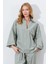 Kadın Çağla Derin V Yakalı Dirsek Kol Salaş Gömlek 1
