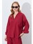 Kadın Bordo Derin V Yakalı Dirsek Kol Salaş Gömlek 3