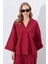 Kadın Bordo Derin V Yakalı Dirsek Kol Salaş Gömlek 5
