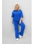 Kadın Büyük Beden Kısa Kollu Ara Biye Detaylı Bol Paça Eşofman Takımı 8189-25 1