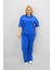 Kadın Büyük Beden Kısa Kollu Ara Biye Detaylı Bol Paça Eşofman Takımı 8189-25 2