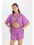 Regular Fit Desenli Viskon Plaj Şortu-Fall in Love C3156AX24SM 3