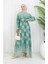 Desenli Kuşaklı Elbise 2092-02 Çağla Yeşili 1