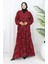 Viskon Kumaş Desenli Düğmeli Elbise 0088-04 Bordo 1