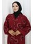 Viskon Kumaş Desenli Düğmeli Elbise 0088-04 Bordo 3