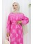 Desenli Kuşaklı Elbise 2092-05 Pembe 3