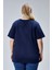 Büyük Beden Lacivert Boyfriend Bisiklet Yaka Yırtmaçlı Pamuk Örme T-Shirt 6