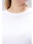 Curve Büyük Beden Beyaz Boyfriend Bisiklet Yaka Yırtmaçlı Pamuk Örme T-Shirt 3