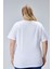 Curve Büyük Beden Beyaz Boyfriend Bisiklet Yaka Yırtmaçlı Pamuk Örme T-Shirt 6