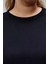 Curve Büyük Beden Siyah Boyfriend Bisiklet Yaka Yırtmaçlı Pamuk Örme T-Shirt 3
