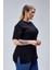 Curve Büyük Beden Siyah Boyfriend Bisiklet Yaka Yırtmaçlı Pamuk Örme T-Shirt 5