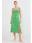2282 Yırtmaçlı Askılı Viskon Elbise - Yeşil 4