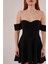 Kol Detaylı Straplez Siyah Mini Elbise 4