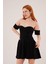 Kol Detaylı Straplez Siyah Mini Elbise 6