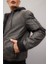 Su İtici Slim Fit Dar Kesim Çıkarılabilir Kapüşonlu Fermuarlı Cepli Suni Deri Mont N9682AZ24WN 4