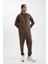 Fit Erkek Kahve Standart Fit Normal Kesim Standart Paça Fermuar Cepli Skuba Dalgıç Kumaş Sporcu Jogger Eşofman Altı D1952AX24AU 3