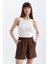 Relax Fit Paperbag Bel Geniş Paça Keten Karışımlı Şort D3944AX24SM 3